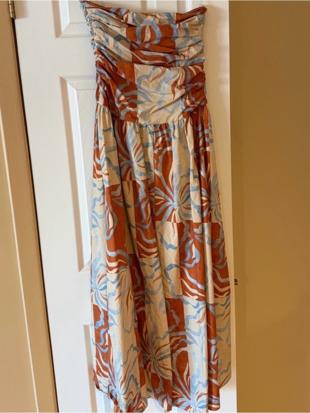 Peppermayo Camel Maxi Dress in Orange Blue Floral - Picture 3 of 4